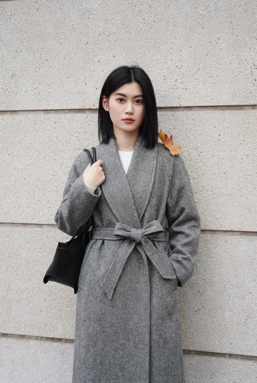 大披肩领超大摆双面手工中腰系带超长款大衣 商品图6