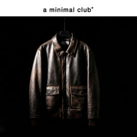 a minimal club复古美式飞行员皮衣夹克古铜定制拉链短款AM61TJ01