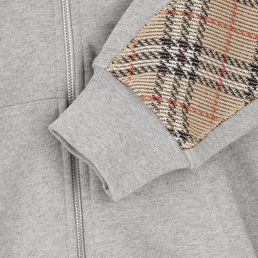 BURBERRY 巴宝莉 男士格纹拉链抽绳连帽卫衣 灰色 8120756 A2142 商品图3