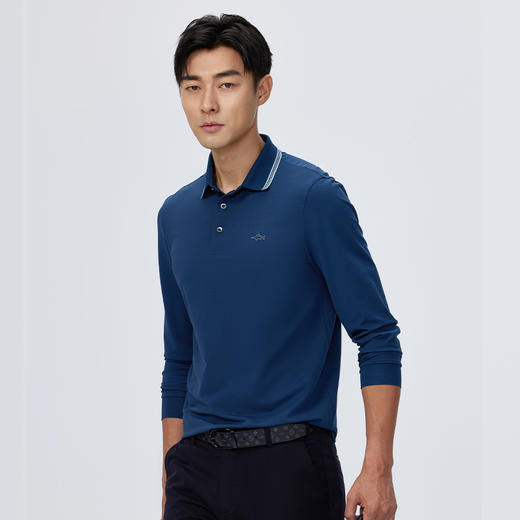 德鲨男装长袖翻领T恤2026春季新款蓝色上衣体恤棉质POLO衫 商品图2