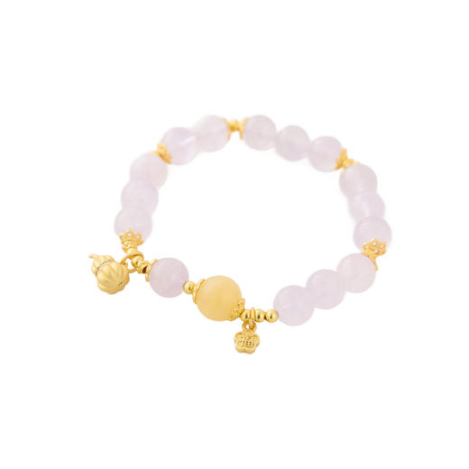 三彩2026新款国风紫水晶米黄玉手串福禄金葫芦吊坠弹力绳讨喜通勤 商品图2