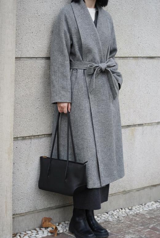 大披肩领超大摆双面手工中腰系带超长款大衣 商品图1