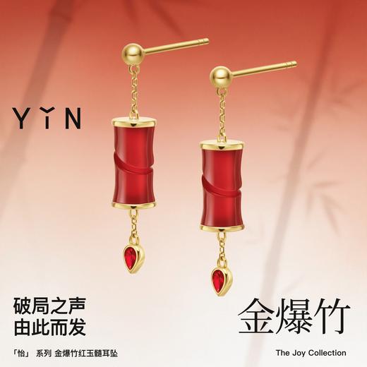 「怡」金爆竹红玉髓18K金耳坠 商品图1