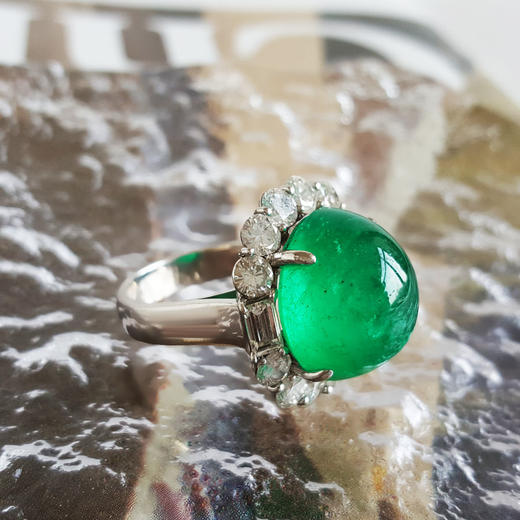 【天然正品】PT900传世级铂金豪镶钻镶天然微油哥伦比亚16.22克拉蛋面木佐绿祖母绿戒指蛋面：15.5*14.0MM（皆取最大值）14号（戒圈可改）190126NJ38 商品图6