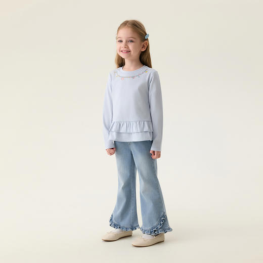 马克珍妮闪亮珠宝链女童纯棉花边T恤2026年春装新款560122 商品图1