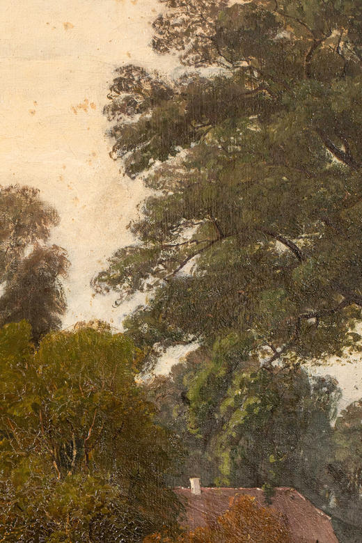 独角鹿西洋古董19世纪德国画家Fritz Daegling签名出品大型风景主题布面油画《人物与动物山水》 商品图8