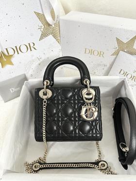 迪奥 戴妃三格 羊皮 黑金 （LZ）