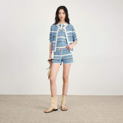 lost in echo2026年春夏新款撞色条纹纽扣套头毛衫背心短裤套装女 商品图0