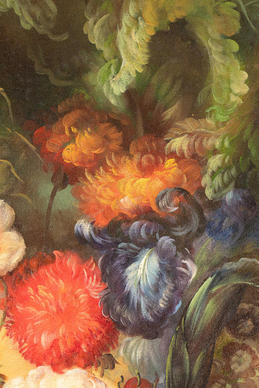 独角鹿西洋古董20世纪法国画家L. Martin签名出品大型花卉静物布面油画 商品图8