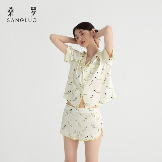 时髦印花』桑罗短袖睡衣套装桑蚕丝女休闲家居服可外穿 商品图3