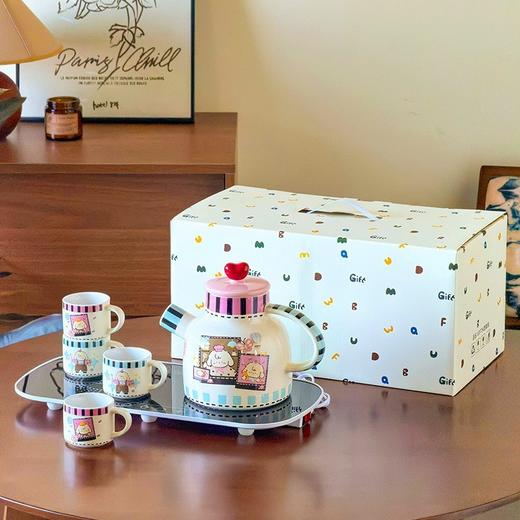 【烘焙小羊系列水具】 萌趣卡通一壶四杯礼袋装陶瓷茶具套装家用早餐杯茶杯 商品图0