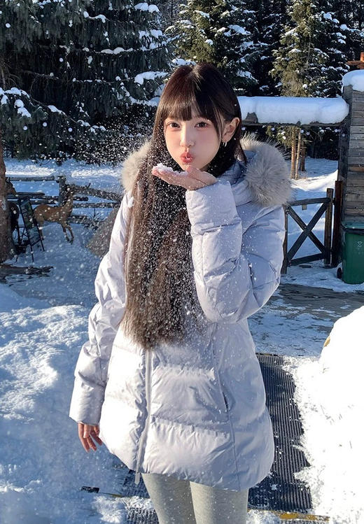 正品原单狐狸毛领新国标90白鸭绒收腰羽绒服 商品图5