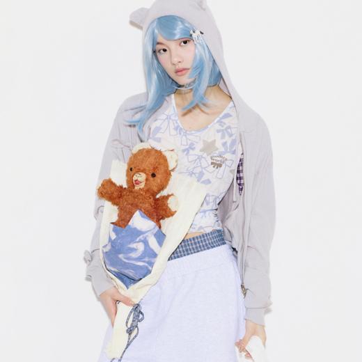 GOODBAI GOODEES 新款格纹撞色满印修身抽褶长袖T恤套头衫 商品图0