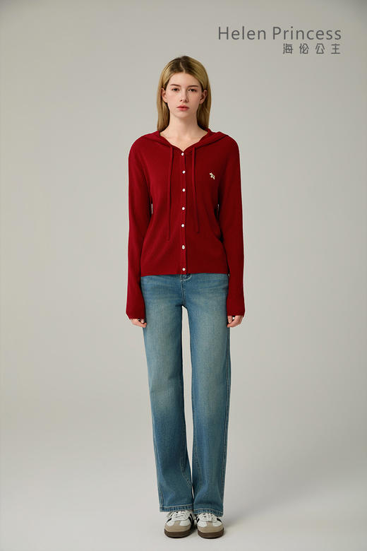 小马刺绣连帽纽扣开衫 商品图5