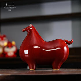 问鼎红马摆件 钧瓷红