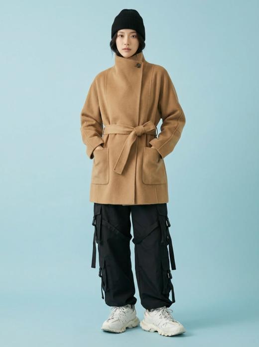 一粒扣立领简约珠边双面手工大衣（附腰带） 商品图4