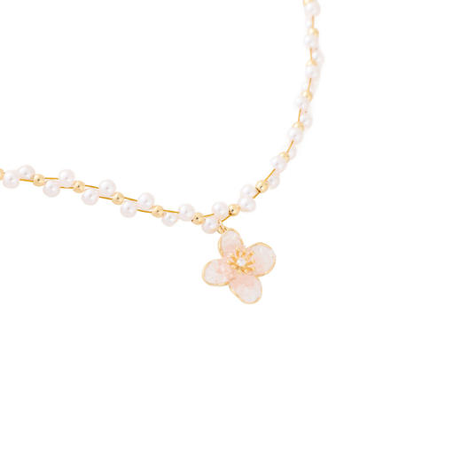 三彩2026新款法式甜柔藤蔓珍珠项链粉晶立体花朵吊坠通勤约会森系 商品图2