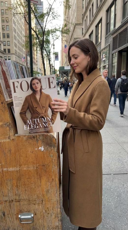 设计深西服领双面手工腰带长款大衣 商品图3