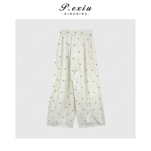 04-3潘依绣丁丁宠粉松弛感复古印花松紧腰阔腿休闲裤Q58412 商品图1