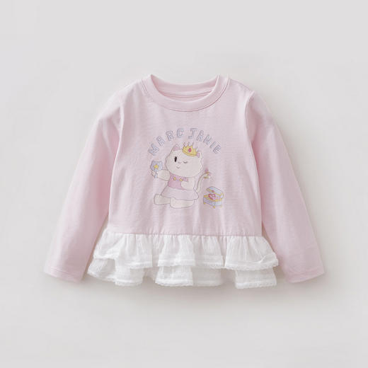 马克珍妮萌趣猫咪女童亲肤花边T恤2026年春装新款560081 商品图2