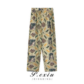 04-3潘依绣丁丁宠粉PanYiXiu/潘依绣苎-麻-高级感宽松时尚百搭印花休闲裤 W-61366