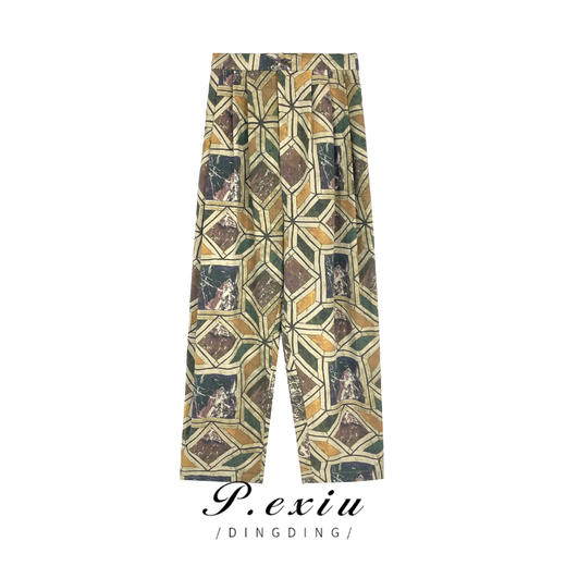 04-3潘依绣丁丁宠粉PanYiXiu/潘依绣苎-麻-高级感宽松时尚百搭印花休闲裤 W-61366 商品图0