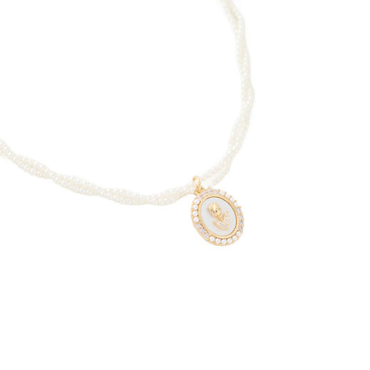 三彩2026新款贝壳圆牌郁金香吊坠项链双链复古小米珠轻奢镶锆法式 商品图3