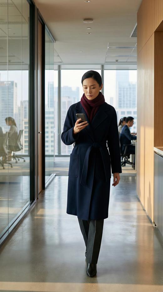 加内门襟珠边精致工艺双面手工腰带长款大衣 商品图2