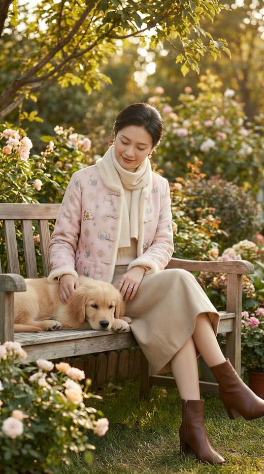 HN 新中式国风加水貂毛饰棉衣外套 商品图6