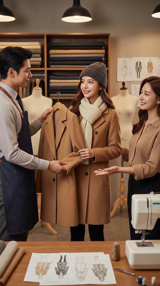 经典西装领双排扣宽缝弧形立体袖双面手工中长大衣 商品图1