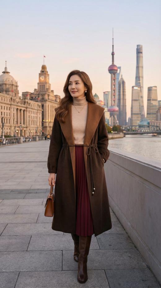 MM大帽腰抽绳装饰双色双面手工长款大衣 商品图8