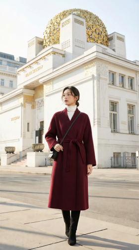 一颗扣轻国风超长双面手工大衣