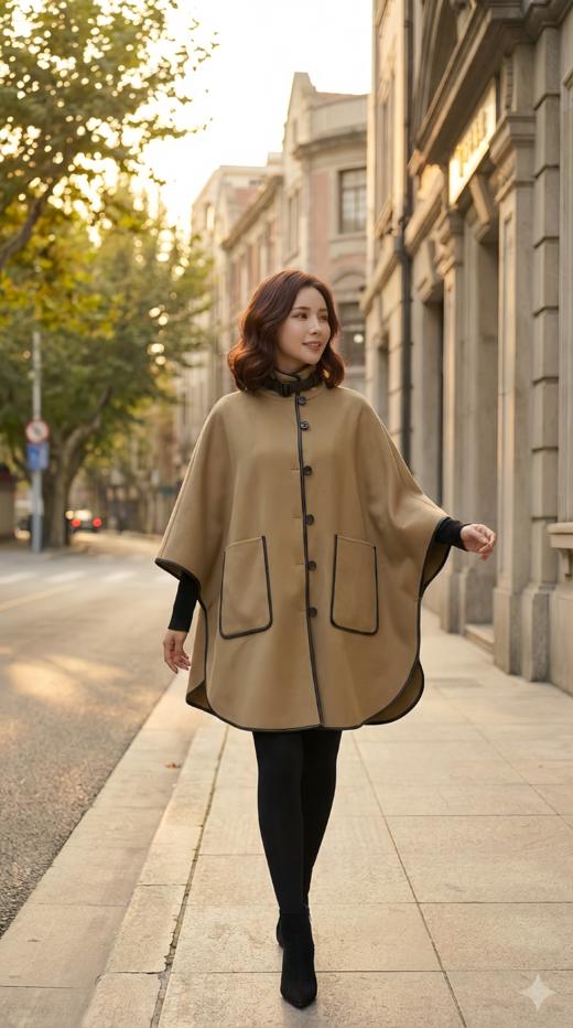 Anica HN 立领斗篷双面手工大衣 商品图0