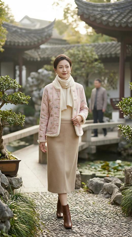 HN 新中式国风加水貂毛饰棉衣外套 商品图0