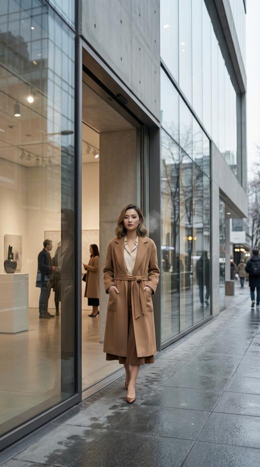 加内门襟珠边精致工艺双面手工腰带长款大衣 商品图1