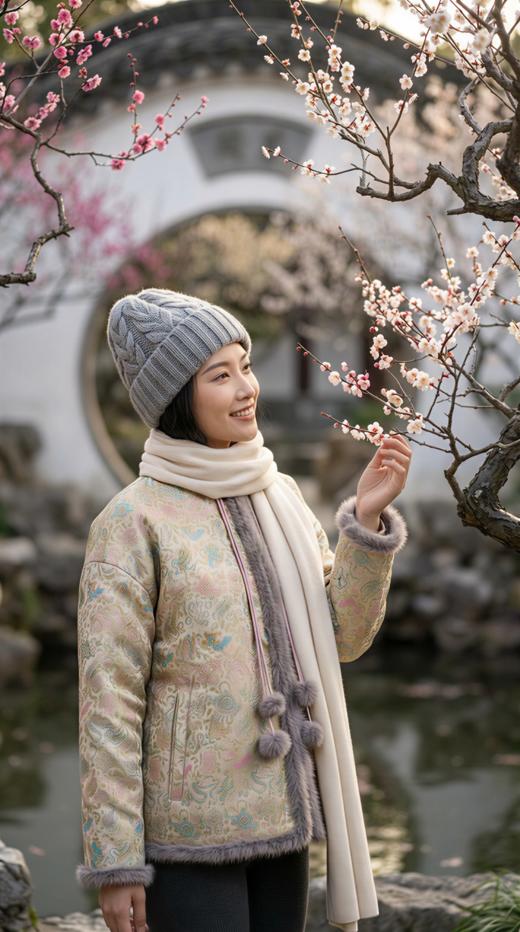 SJ同款轻国风立领夹棉水貂毛花扣外套 商品图3