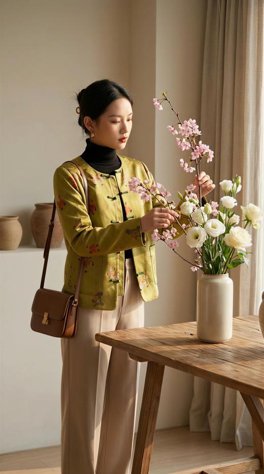 LIN HN 圆领国风一字扣加棉外套 商品图3