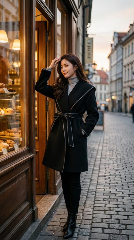 连帽撞色极简双面手工中长大衣 商品图1