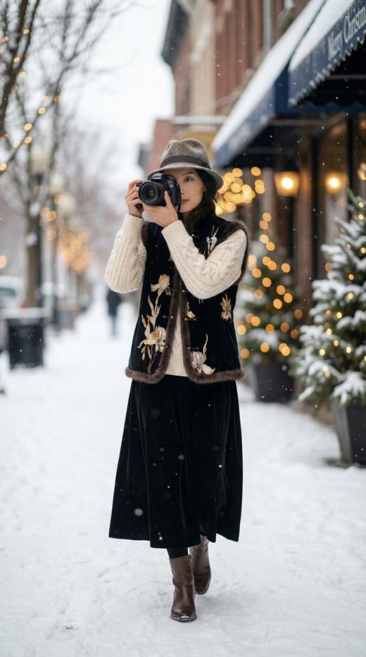 LIN HN 新国风水貂毛装饰棉马甲 商品图0