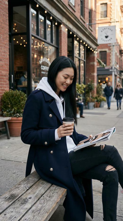 HN 双排扣异形搭片双面手工长款腰带大衣 商品图3