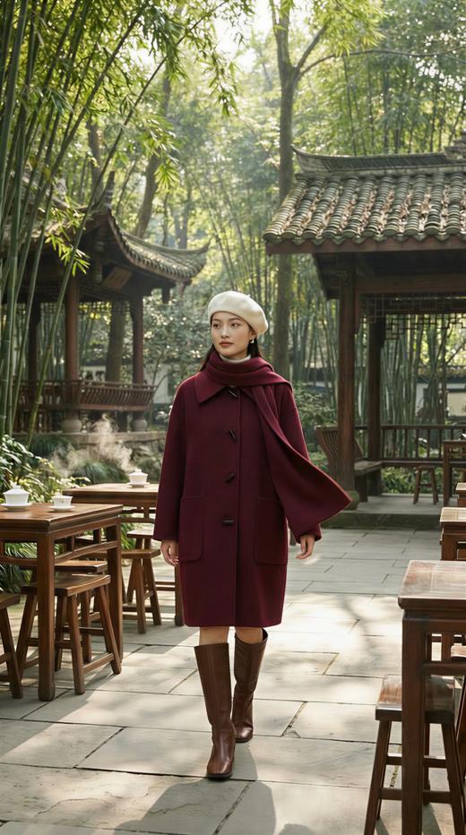 HN 百搭牛角扣休闲翻领双面手工大衣 商品图6