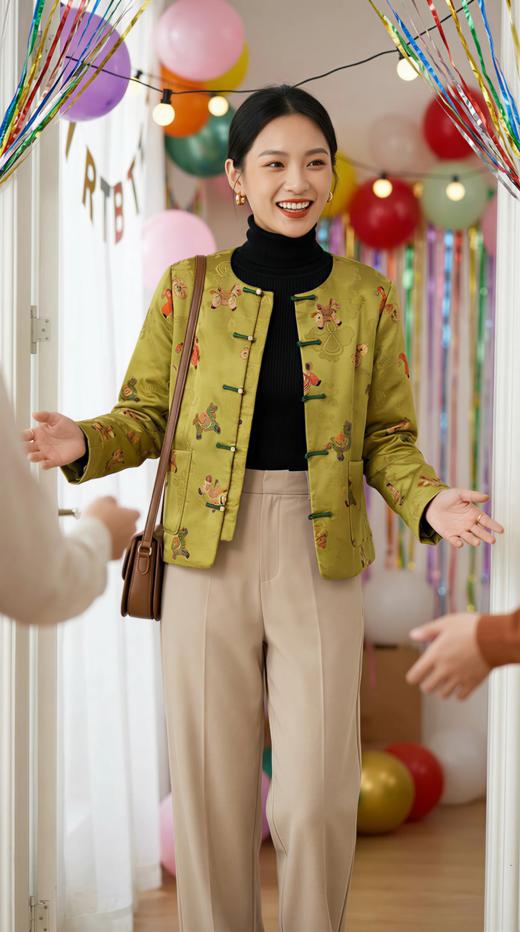 LIN HN 圆领国风一字扣加棉外套 商品图0