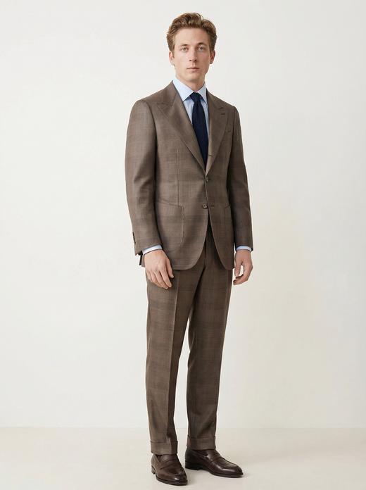 「28款可选」VBC Supersonic 强捻抗皱初剪羊毛棕色格纹全麻衬西装套装 商品图0