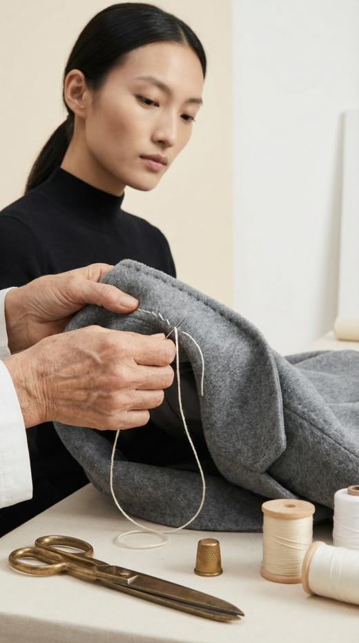 HN 围脖款无领简约双面手工短大衣 商品图2