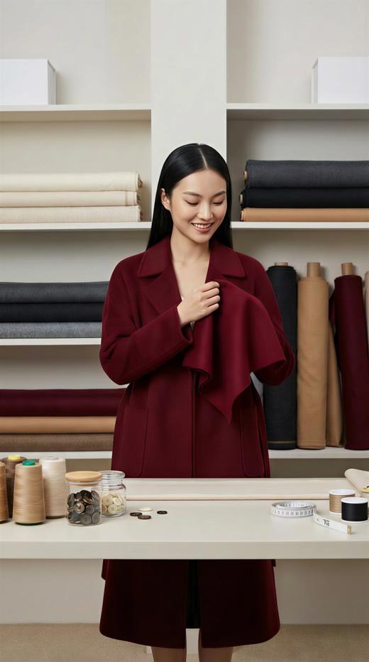 AN 侧开叉翻领两大包双面手工大衣（附腰带） 商品图0