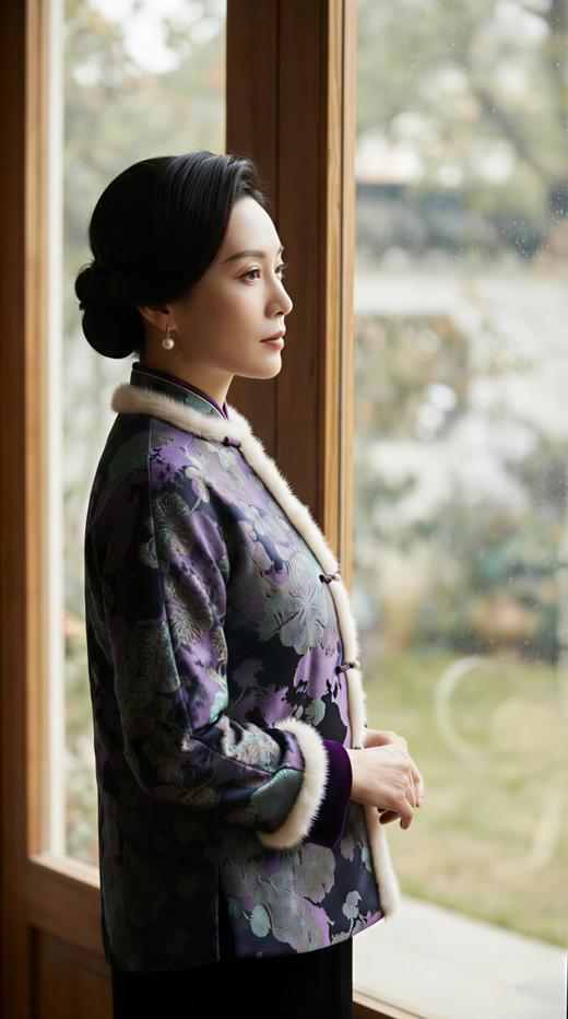 HN 新中式轻奢袖撞色夹棉水貂毛外套 商品图5