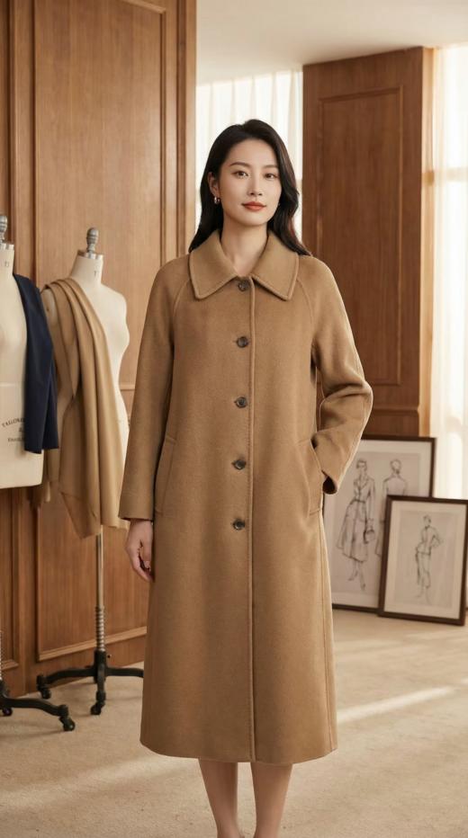 小翻领五粒扣双面手工长款大衣 商品图6