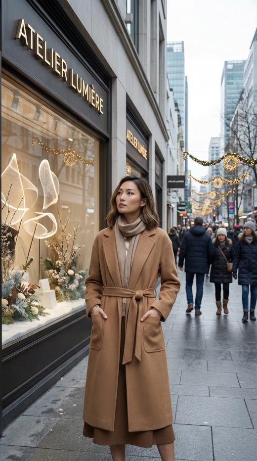 加内门襟珠边精致工艺双面手工腰带长款大衣 商品图0