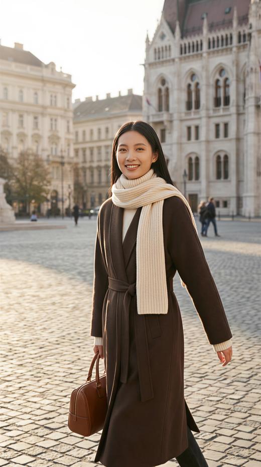 大翻领后背褶子双面手工大衣（附腰带） 商品图3