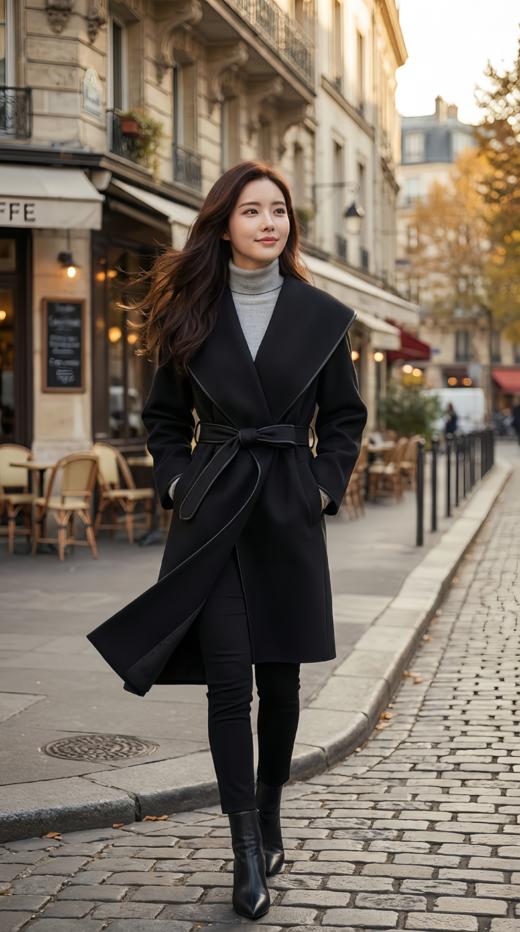 连帽撞色极简双面手工中长大衣 商品图6